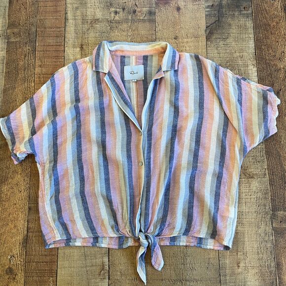 Rails Marley Linen Top Mandalay Stripe Button Front Tie Front Small - Picture 7 of 8